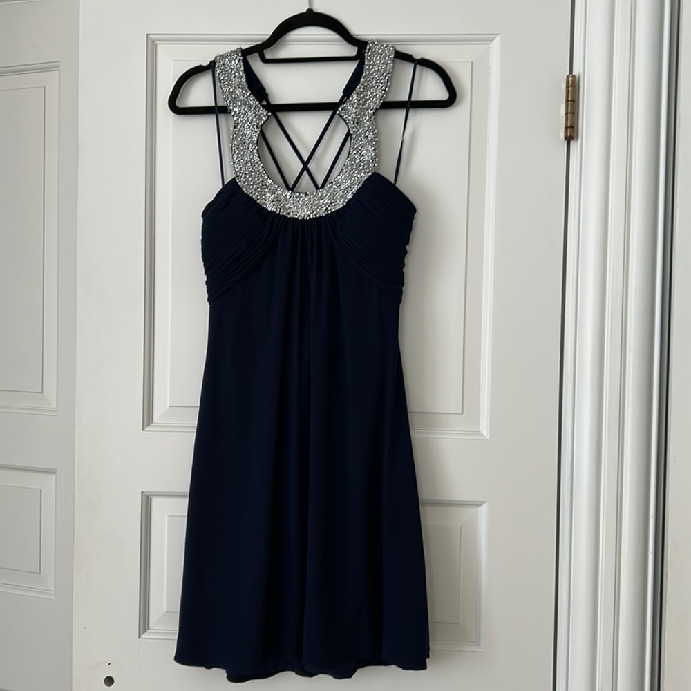 navy blue cocktail dress